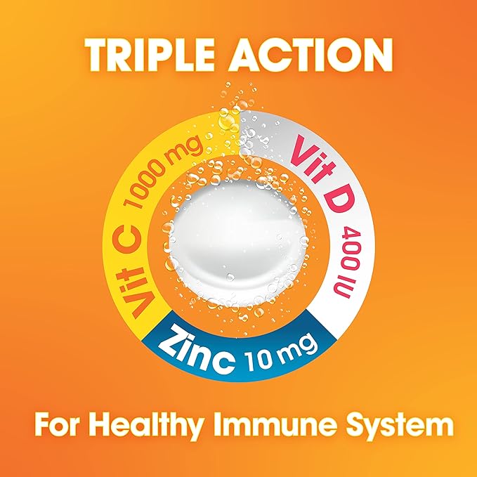 nutrazul Immune Triple Action Effervescent Tablet-1000 mg Vitamin C, Vitamin D, Zinc I Orange 20's (Pack of 3) I Gluten Free, Sugar Free, Lactose Free & Preservative Free I Maintains Immune Function