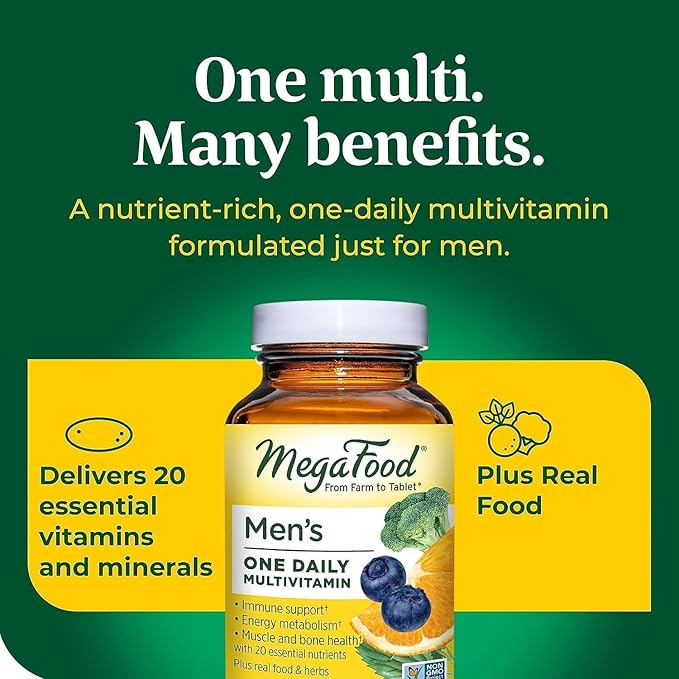 MegaFood One Daily Mens Multivitamins - Multivitamin for Men - Vitamin C, Vitamin D3 & Vitamin B12 - Muscle, Energy Metabolism & Immune Support - Vegetarian, Gluten Free - 30 Tablets, 30 Servings