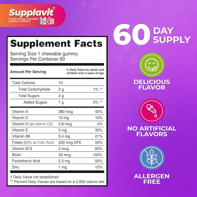 Kids Vitamins and Supplements, No Artificial Coloring, Allergen-Free for Healthy and Strong Children, Natural Fruit Flavors, Healthy and Delicious, (180 Gummies)