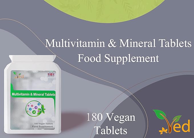 VED Multivitamins Supplement with Vitamin A, Vitamin C, Vitamin D, Vitamins E & B6 & More| Lactose & Gluten Free Food Supplement for Energy & Health Support| 180 Vegan Tablets|6 Month Supply.