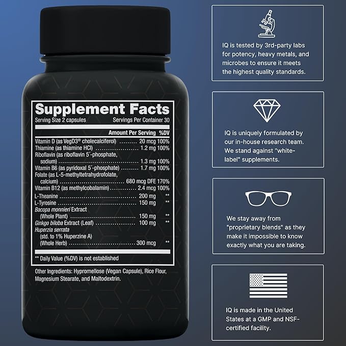 11-in-1 Methylated B-Complex Supplement: 680mcg L-Methylfolate(5-MTHF) Thiamine(B1) Riboflavin(B2) Pyridoxal(B6) Methylcobalamin(B12) - VegD3® + Nootropics - 1,100mg+ Serving - 60 Count