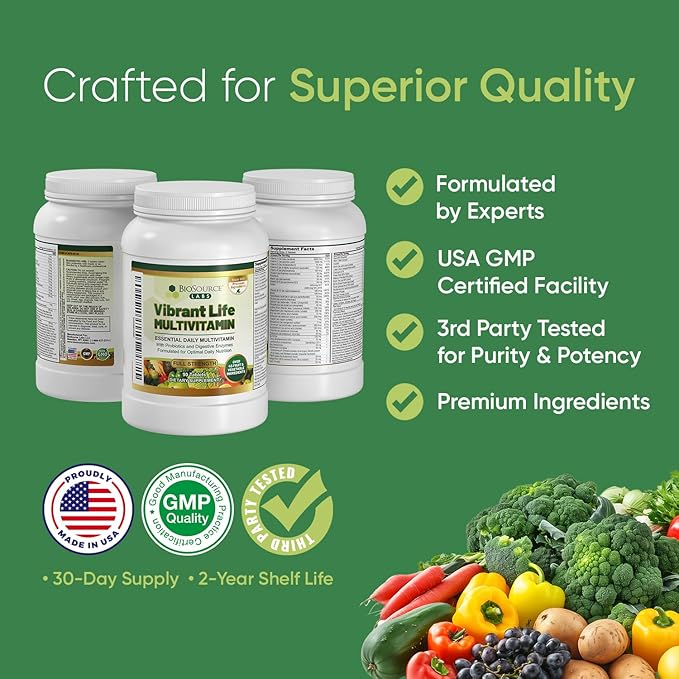 Vibrant Life Multivitamin with Probiotics, Digestive Enzymes & B-Complex – Over 45 Fruits and Veggies, Non-GMO, Gluten-Free, Daily Vitamins & Minerals for Men & Women (30-Day Supply)