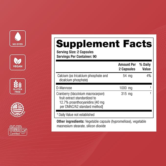 Theralogix TheraCran Max - Cranberry + D-Mannose Supplement for Men & Women - Urinary Tract Health Support - 90-Day Supply - NSF Certified - 180 Capsules