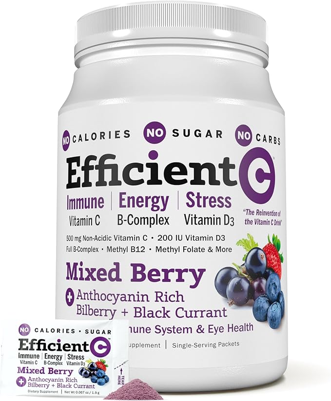 ANDREW LESSMAN Efficient C Mixed Berry 30 Packets - Immune, Energy, Stress and Eye Health Support. Reinvention of The Vitamin C Drink. No Calories. No Sugar. No Carbs. Easy to Mix.