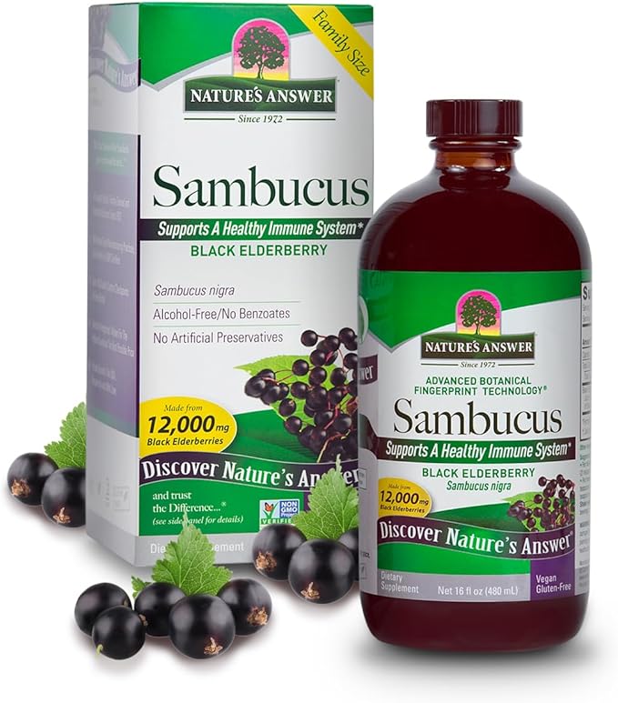 Nature's Answer Sambucus Elderberry Syrup 16 Ounce | Great Tasting Immune Support Supplement | Antioxidant, Vegan, Gluten Free, Made in USA | Single Count