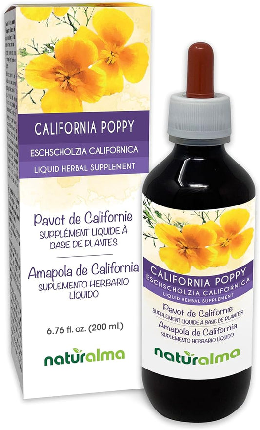 Naturalma Eschscholzia (Eschscholzia californica) herb Alcohol-Free Tincture - 6.76 fl oz Liquid Extract in Drops - Herbal Supplement - Vegan