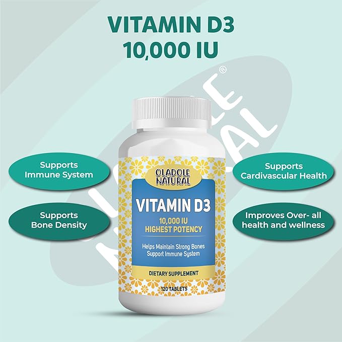 Vitamin D3 10,000 IU- 120 Softgel | High Potency Formula Supports Healthy Bones, Teeth, Muscles & Immune Function | Non-GMO, Gluten-Free | Mood Enhancer, Daily Wellness Essential
