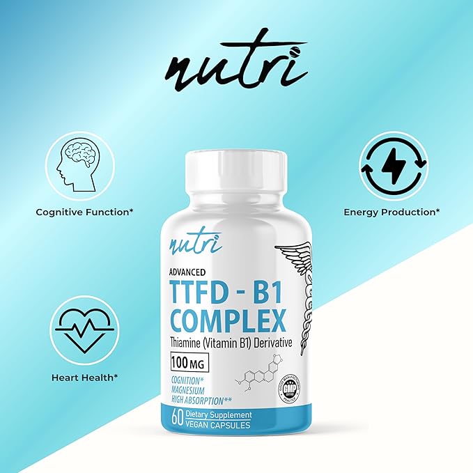 Nature's Fusions TTFD Thiamine B1 Supplement - 100mg 60 Servings - with 8mg Magnesium - No Toxic Fillers - TTFD Thiamine Tetrahydrofurfuryl Disulfide - Third Party Lab Tested - Nutri Supplements