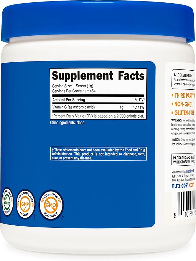 Nutricost Pure Ascorbic Acid Powder (Vitamin C) 1LB