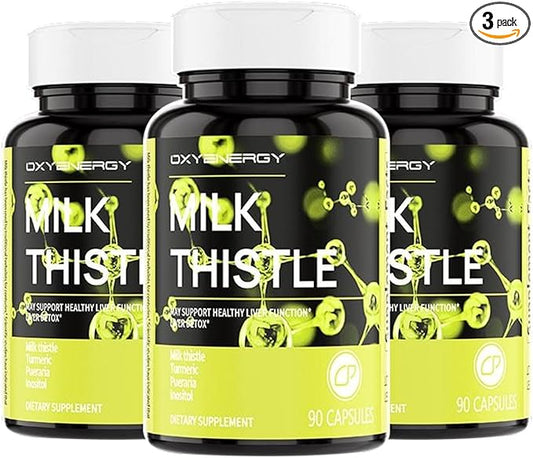 OxyEnergy Silymarin Milk Thistle 300mg Extract with Vitamin C, Inositol & Pueraria, Liver Detox & Repair Support, Antioxidant Support,90 Capsules, Pack of 3