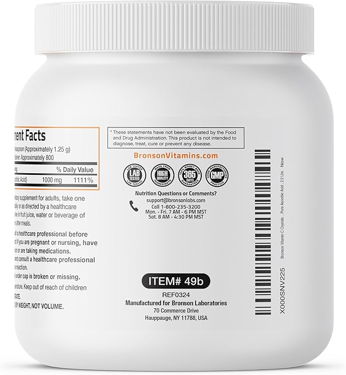 Vitamin C Powder Pure Ascorbic Acid Soluble Fine Non GMO Crystals – Promotes Healthy Immune System and Cell Protection – Powerful Antioxidant - 1 Kilogram (2.2 Lbs)