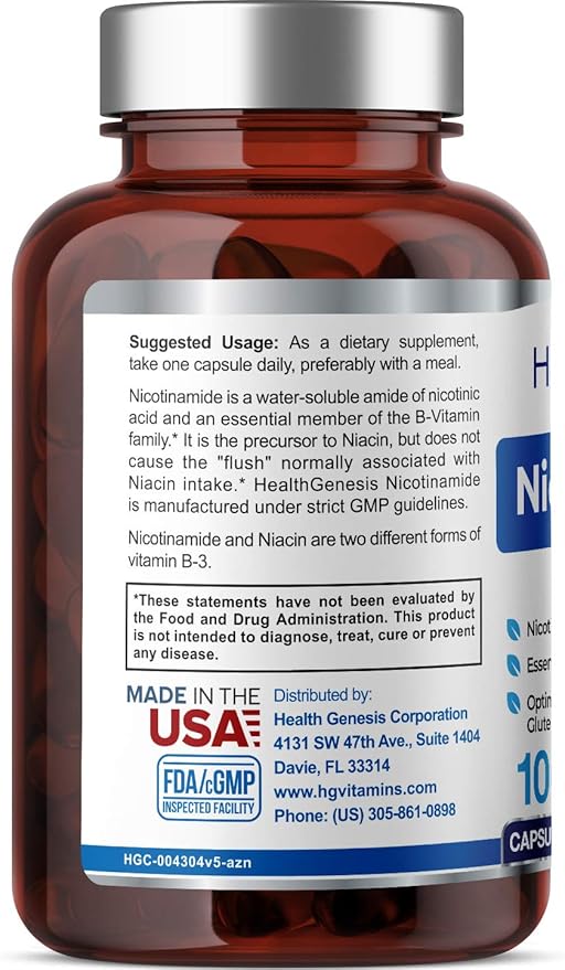 B-3 Nicotinamide 500 mg 100 Caps - Nicotinic Amide Niacin Natural Flush-Free Vitamin Formula - Supports Skin Cell Health