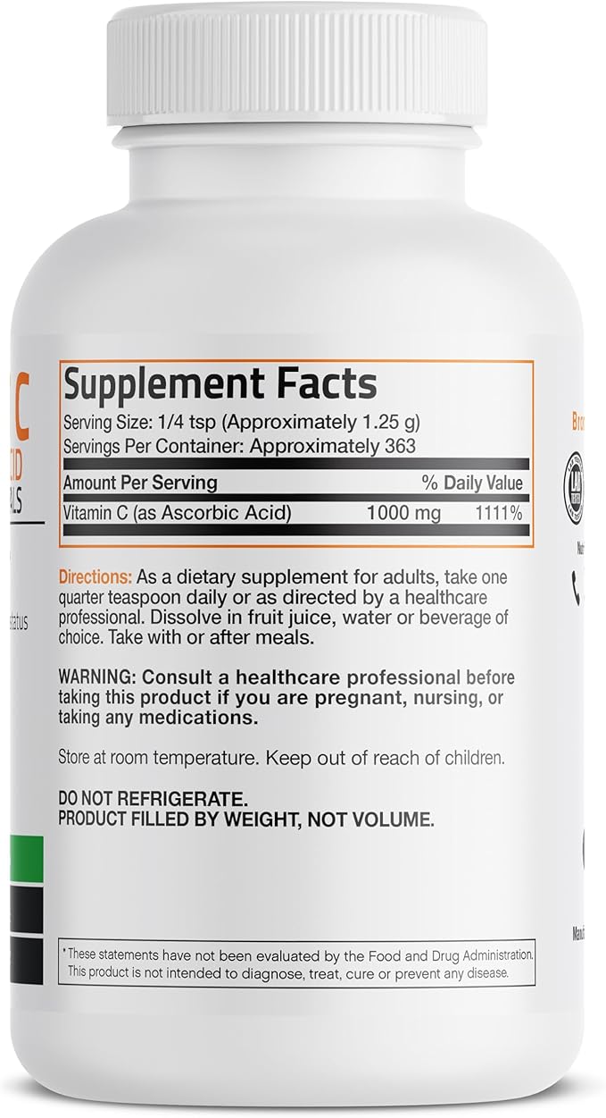 Vitamin C Powder Pure Ascorbic Acid Soluble Fine Non GMO Crystals – Promotes Healthy Immune System and Cell Protection – Powerful Antioxidant - 1 Pound (16 Ounces)