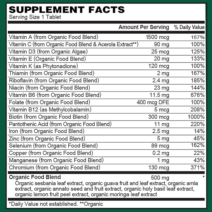 PlantFusion Organic Multivitamin for Women - One Daily Whole Food Blend Women's Multivitamin - Vegan, Non-GMO, Gluten Free & Dairy Free - 30 Tablets (1 Month Supply)