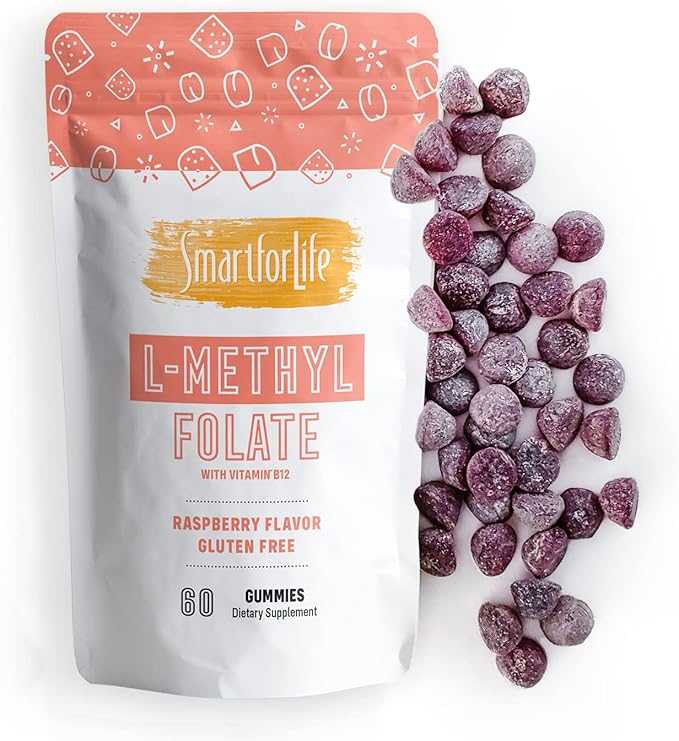 Smart for Life L-Methylfolate Gummies with Vitamin B12 Raspberry Flavor - 1mg - 60 Gummies - Active Folate 5 MTHFR Support Supplement Professional Strength - Doctor Designed Methyl Folate