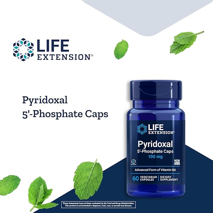 Life Extension Pyridoxal 5'-Phosphate Caps—Vitamin B6, 100 mg, Bioactive B6 for cardiovascular, kidney & nerve health—Gluten-Free, Non-GMO, Vegetarian—60 Vegetarian Capsules