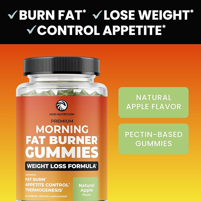 Morning Fat Burner Gummies | Weight Loss for Women & Men | Thermogenic Belly Fat Burner with Green Tea, Garcinia, Green Coffee Bean & More | Appetite Suppressant & Metabolism Booster | 60 Gummies