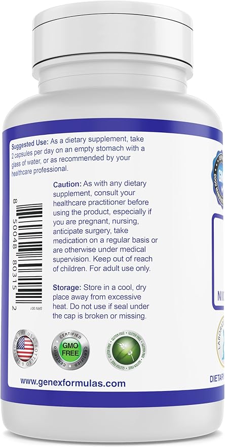 Genex Formulas NR Nicotinamide Riboside 500mg/Serving (120 Capsules) NAD+ Precursor for Healthy Aging - GMP-Certified, Non-GMO, Gluten-Free, Vegetarian (1 Pack)