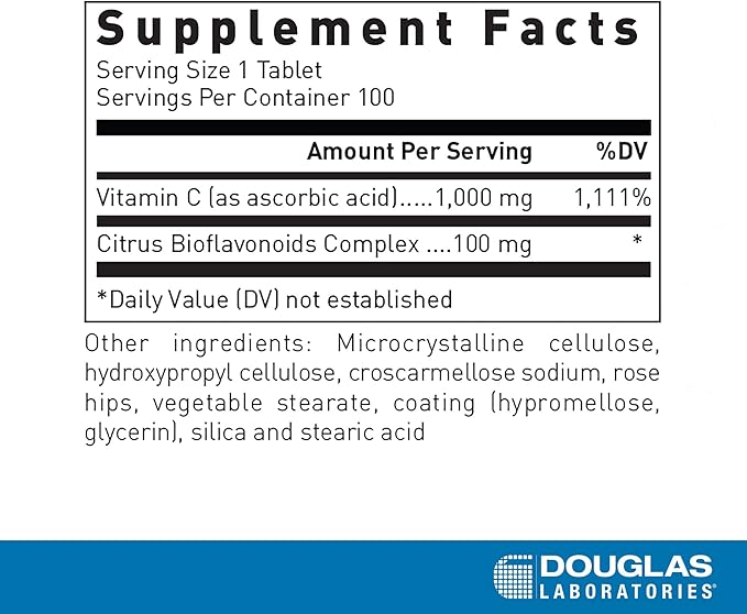 Douglas Laboratories Natural C 1000 mg. | Supports Skin, Blood Vessels, Tendons, Joints, Cartilage, Bone, and Circulatory System | 100 Tablets