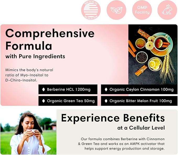 FLEUR Berberine HCL with Organic Cinnamon, Bitter Melon & Green Tea Extract, Supports Heart, Digestive, and Immune System, Vitality Support for Men and Women, Non-GMO & Vegan, 120 Capsules