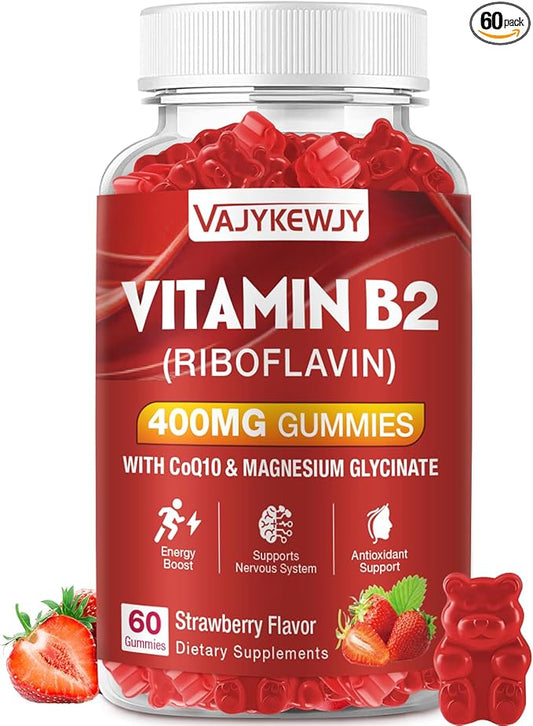Vitamin B2 Gummies Riboflavin 400mg Strawberries Flavor, 60 Count