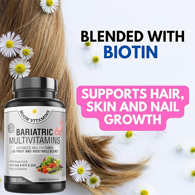 Bariatric Multivitamin with Iron for Women & Men - All-in-One 42 Superfood Blend for Energy & Immune Support - Post-Surgery Recovery, Easy-to-Swallow, Halal, Made in USA (120 Capsules)