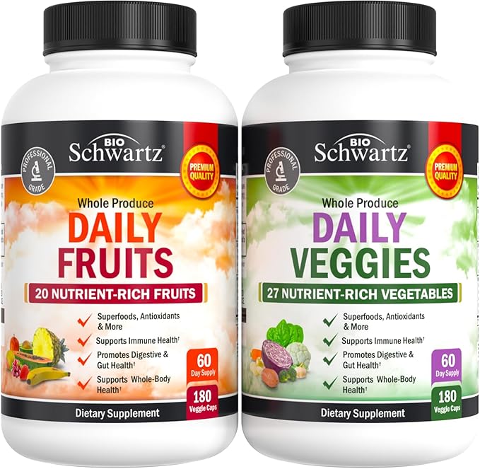 BioSchwartz Daily Fruits and Veggies Supplement for Women and Men (2 Month Supply) Plus Vitamin B Complex with Vitamin C (2 Month Supply)