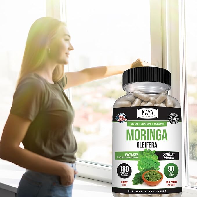 Kaya Naturals Moringa Leaf Extract - Complete Greens Superfood Supplement - Pure Miracle Tree Moringa - Boost Energy Naturally - Nutrient Dense Vitamins for Adult - 180 Veggie Count