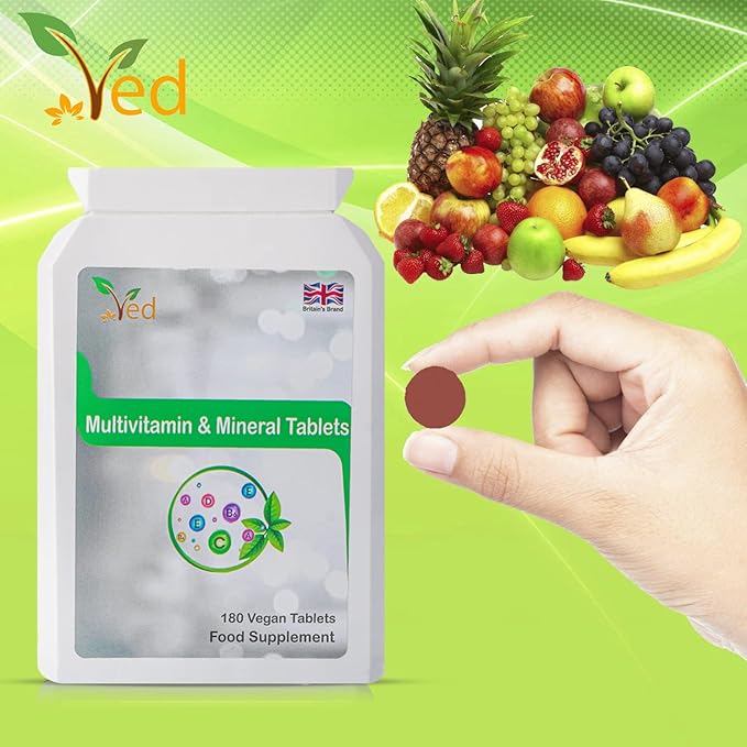 VED Multivitamins Supplement with Vitamin A, Vitamin C, Vitamin D, Vitamins E & B6 & More| Lactose & Gluten Free Food Supplement for Energy & Health Support| 180 Vegan Tablets|6 Month Supply.