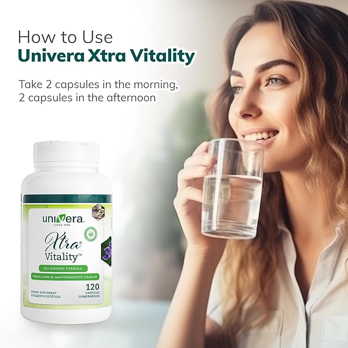 Univera Xtra Vitality - Cell Support Formula - Green Tea Extract, Vitamin B6, American Ginseng Extract, Ashwagandha, Univestin for Joint Health, 120 Capsules