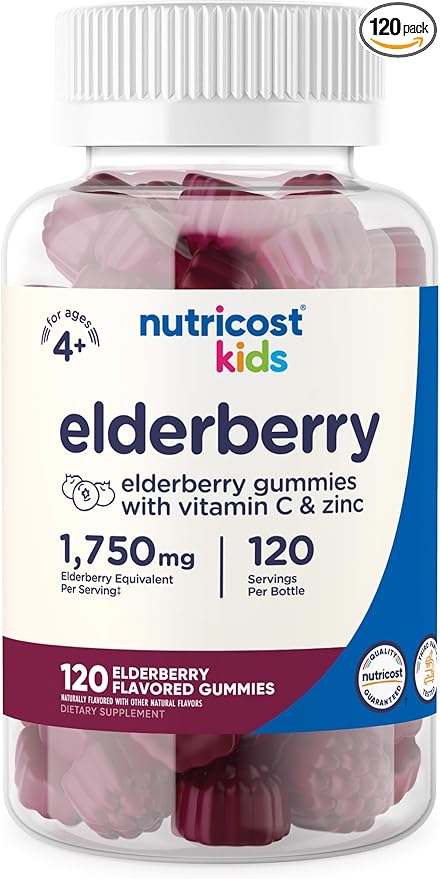 Nutricost Kids Elderberry Gummies (50mg) with Zinc & Vitamin C 120 Gummies - Gluten Free, No Corn Syrup