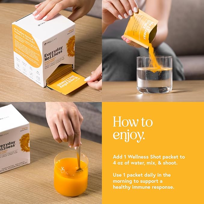 TRULEAN Everyday Wellness - All-in-One Immune Support, Wellness & Vitamin Shot, Vitamin-C, Turmeric, Ginger, Zinc, & Echinacea - No Artificial Ingredients, No Sugar & Gluten Free - 30 Packets