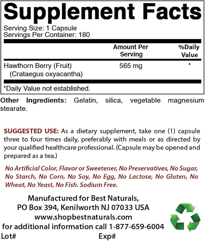 Best Naturals Hawthorn Berry 565 mg 180 Capsules (180 Count (Pack of 3))