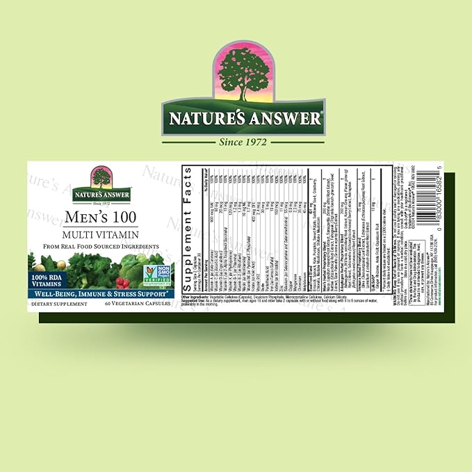 Nature's Answer Mens 100 Multi Vitamin | 60 Vegetarian Capsules | Supports Overall Wellness | Promotes Immune Function | Non GMO | Vegan | Kosher | Made in The USA