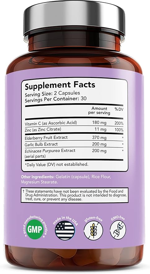 Vitamin Bounty Elderberry Immune Support - with Zinc, Vitamin C & Echinacea, Advanced 5-in-1 Blend, Powerful Antioxidant, Supports Whole Body Balance, Non-GMO - 60 Capsules, 2 Pack