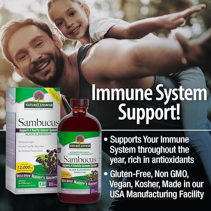 Nature's Answer Sambucus Elderberry Syrup 16 Ounce | Great Tasting Immune Support Supplement | Antioxidant, Vegan, Gluten Free, Made in USA | Single Count