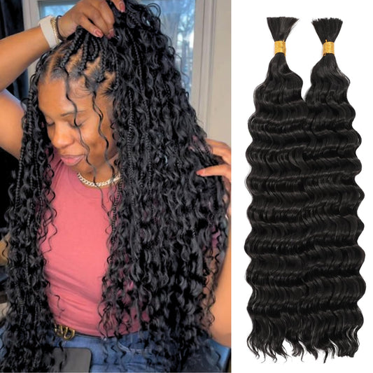 Deep Bulk Hair For Braiding HairWet And Wavy Deep Wave Bulk Hair 22inch 200g,Quality Synthetic Micro Braiding Hair Extensions for Boho Braids No Weft (2Pack 22inch Natural Color)
