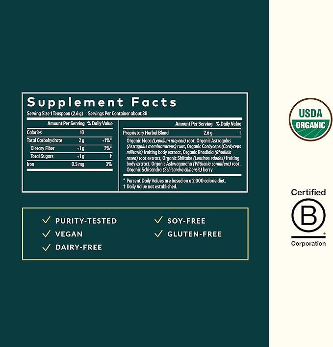 Gaia Herbs Everyday Adaptogen Powder - Helps Provide Energy Support & Maintain Healthy Stress Levels in Physically Active - with Maca Root, Cordyceps, Ashwagandha & More - 3.5 Oz (38-Day Supply)