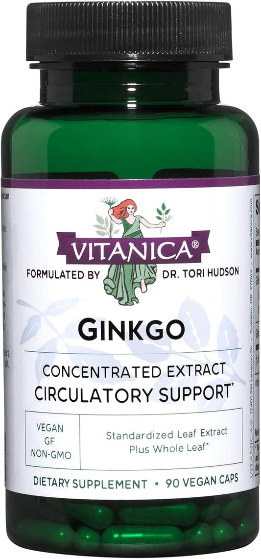 Vitanica Ginkgo - Brain Health Supplement - Supports Blood Flow & Circulation in Women & Men - Herbal Supplement That Uses Ginkgo Extract & Leaf - Lady - 90 Capsules