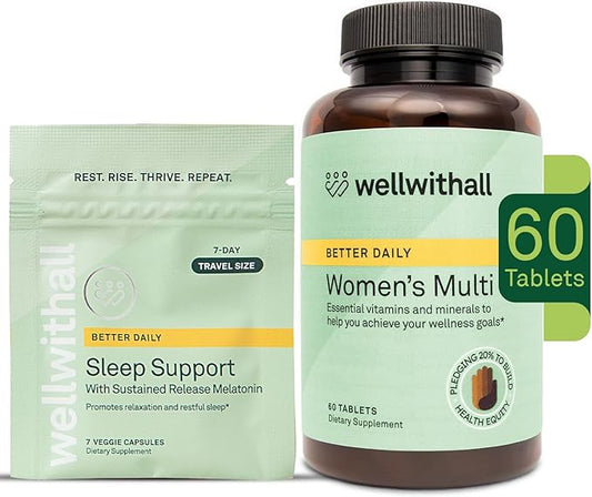 Women’s Multivitamin Daily Supplement with Essential Vitamins, Minerals & Iron (60 Tablets) & Sleep Support with Sustained-Release Melatonin (7 Capsules Travel Pack)
