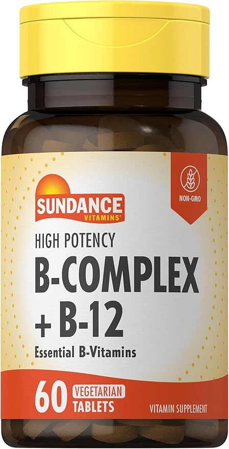Sundance Vitamin B-Complex | with B-12 | 60 Tablets | High Potency | Vegetarian, Non-GMO, and Gluten Free Supplement