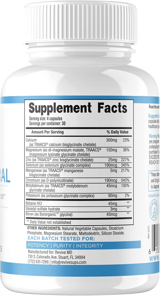 Revive MD Multi-Vitamin Supplement for Men & Women - Comprehensive Multivitamin Supports Energy, Immunity & Overall Health with Essential Vitamins, NAC, Zinc, Magnesium & More - 60 Capsules
