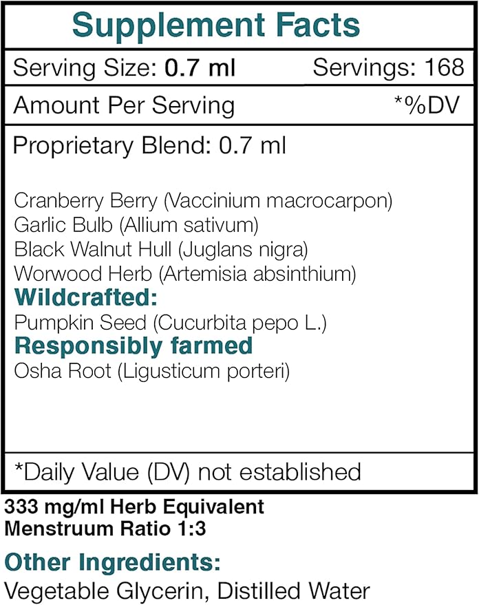 Secrets of the Tribe Tribal Parasite Alcohol-Free Extract, High-Potency Herbal Drops, Tincture Made from Cranberry, Garlic, Black Walnut, OSHA, Wormwood, Pumpkin. Intestinal Purge Formula 4 oz