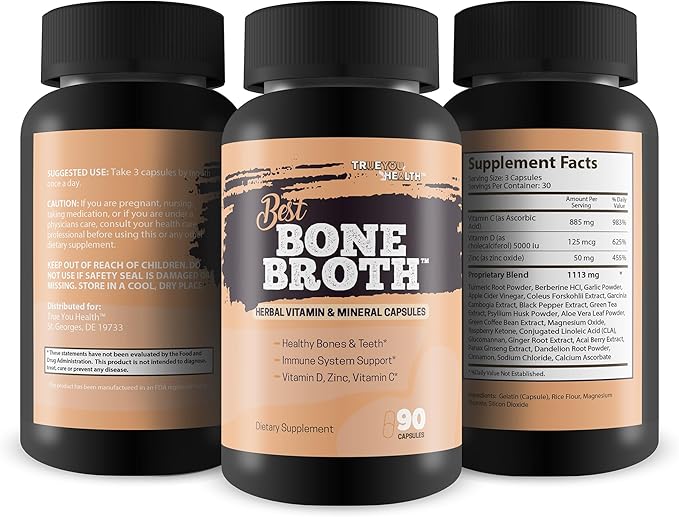 Best Bone Broth Capsules - Bone Health & Immunity Supplement - Bone Broth Powder Alternative Capsules - Bone Health Supplements Women Over 50 & Bone Health Supplements for Men - Vitamin D Bone Health