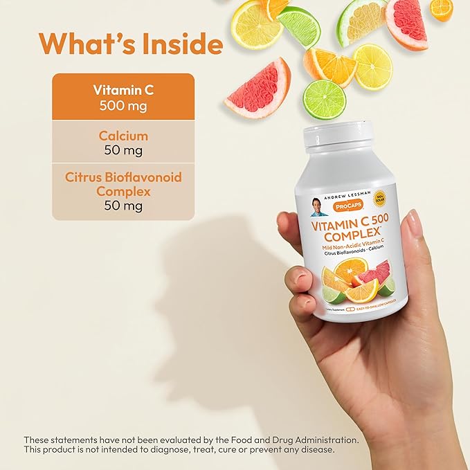 ANDREW LESSMAN Vitamin C 500 Complex 60 Capsules - Non-Acidic Vitamin C Plus Citrus Bioflavonoids for Immune System and Anti-Oxidant Support, No Stomach Upset, Small Easy to Swallow Capsules