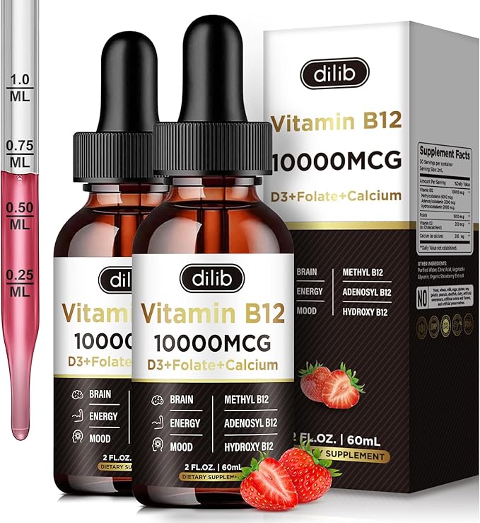 Vitamin B12 Complex 10000 mcg | Vegan Triple Liquid B-12 Drops Sublingual Supplement | Methylcobalamin & Adenosylcobalamin & Hydroxo Blend for Long-Lasting Energy and Healthy Metabolism(2 Pack)