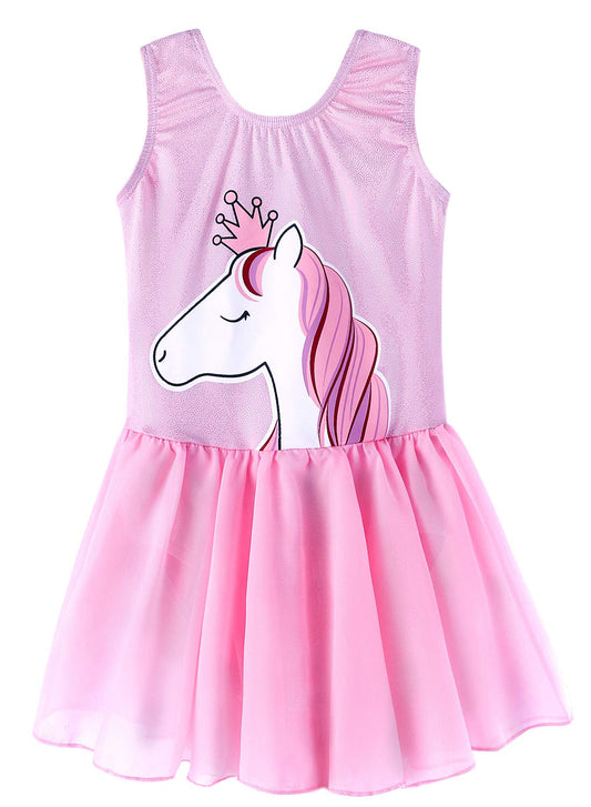 Girls Gymnastics Skirted Leotards 6t 7t Ballet Tutu Dance Dress Mermaid Unicorn Gymnastic Skirt(Baby Girls/Toddler Girls/Big Girls) (Baby Pink, 130(6-7 years old))