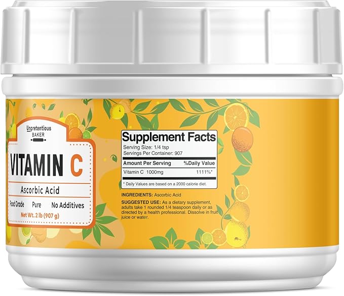 Unpretentious Vitamin C Powder (2 lb) Ascorbic Acid, Resealable Tub