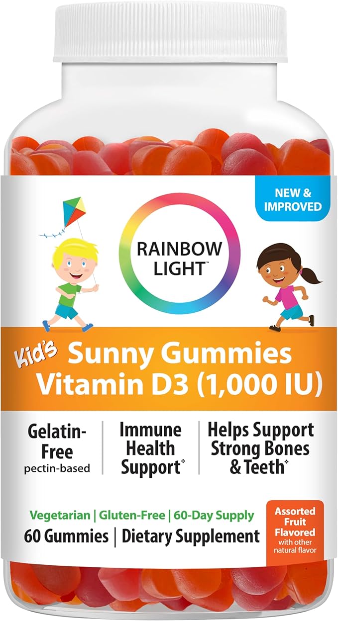 Rainbow Light Kid's Sunny Gummies Vitamin D3 1000 IU Gummy Supplement, Assorted Fruit Flavor, 60 Count, 1 Bottle