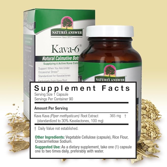 Nature's Answer Kava Root Powder 90 Capsules - Kava Powder for Mood & Stress Relief, Calming Support - Gluten Free, Vegan, Made in USA for Everyone